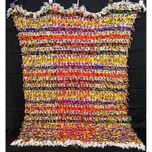 Hand Crochet Striped Multicolor Twin Size Couch Blanket Throw Afghan Fringe Shag